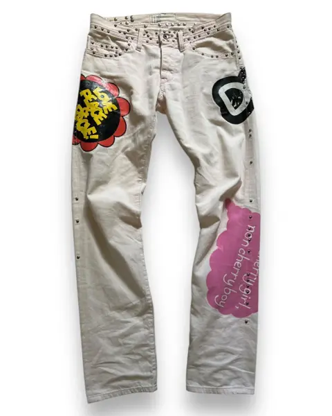 nozomi ishiguro studded pinkish decal denim