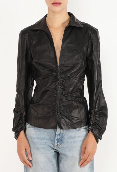 Ruched Leather Corset Top, Early 2000s