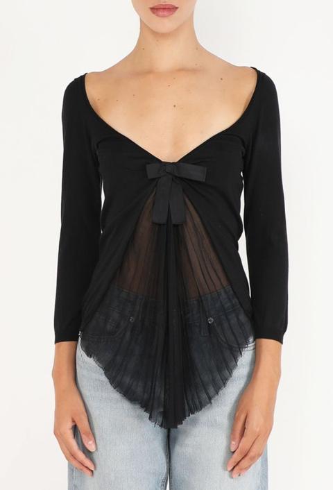Silk Pleated Bow Top, Early 2000s