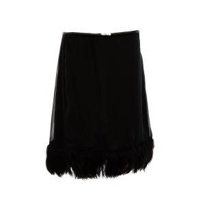 Gucci by Tom Ford SS 1999 Runway Black Midi Skirt with Feather Trim