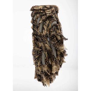 Roberto Cavalli SS2004 Feather Print Silk Ruffled Maxi Skirt