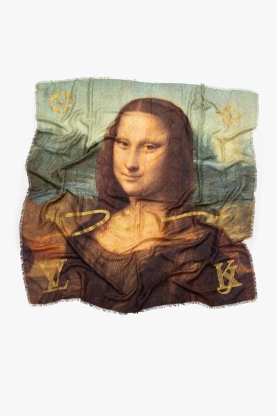 Louis Vuitton x Jeff Koons „Mona Lisa“ Tuch in Grün und Braun