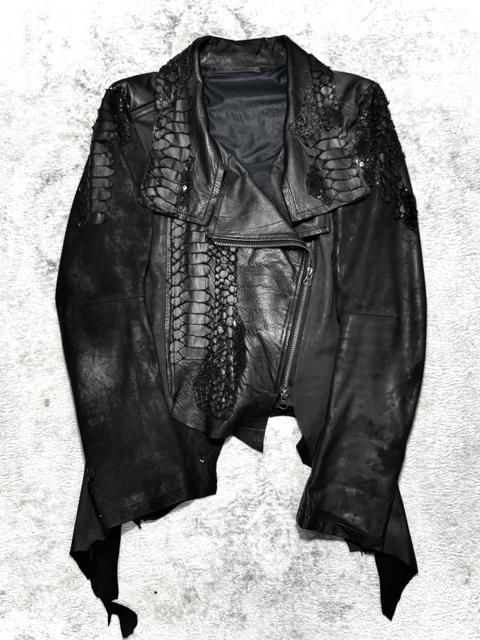 H.naoto Dark Red Rum - Reaper Cut Cowhide Leather Double Rider Jacket