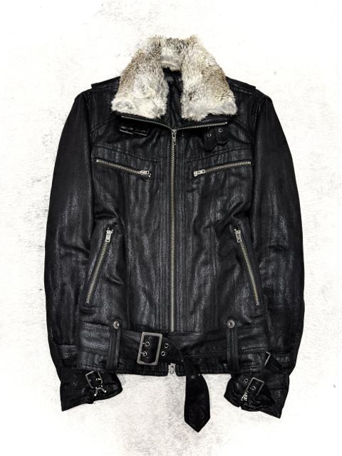 Schlussel - 2000s Microsuede Stingray Waxed Rider Jacket w/ Detachable Rabbit Fu