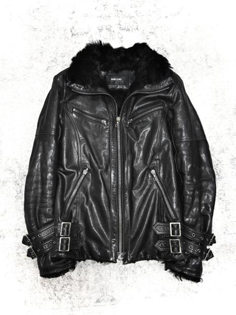 Shellac - 2000s Goatskin Leather Shearling Single Rider Bondage Buckled Jacket