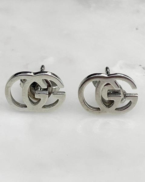 Gucci 18k white gold interlocking GG logo stud earrings