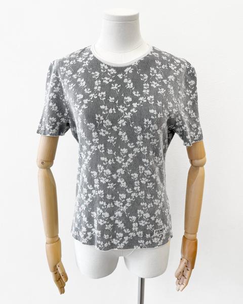 Fendi black & cream floral jacquard short sleeve t-shirt with logo